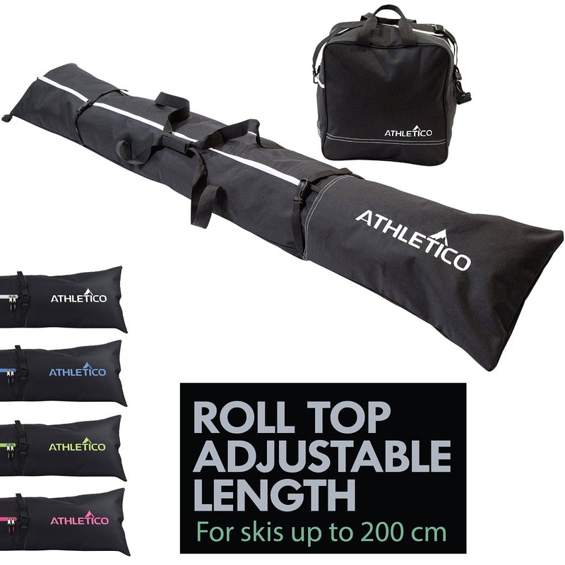 Athletico Ski Bag and Ski Boot Bag Combo - Ski Bags for Air Travel - Unpadded Snow Ski Bags Fit Skis Up to 200cm - For Men, Women, Adults, and Children (Black with White Trim) - Image 1
